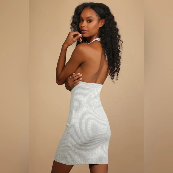 NWT Lulu’s 4th & Reckless Hanna Ribbed Bodycon Halter Dress in Grey Size M - Picture 1 of 15